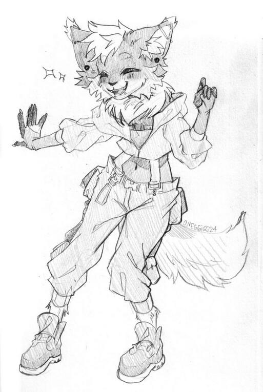 Pencil Sketch of a furry wearing techwear