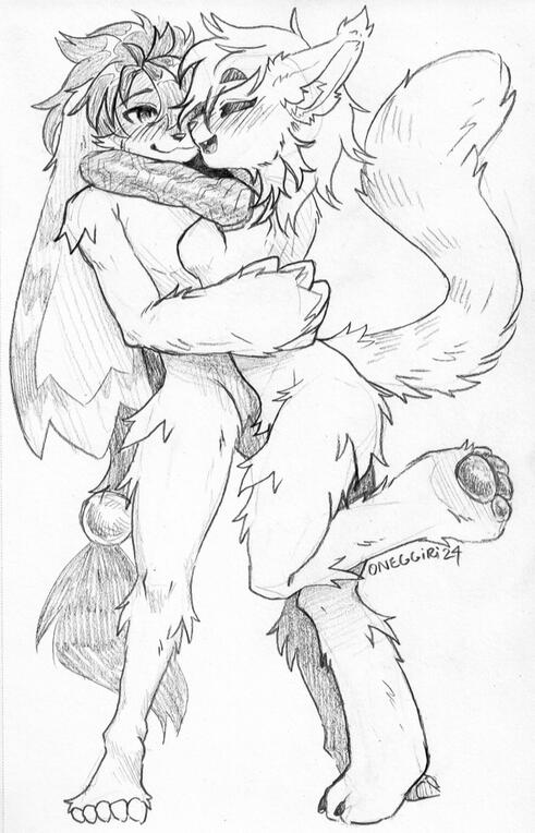 Pencil Sketch of two furries hugging