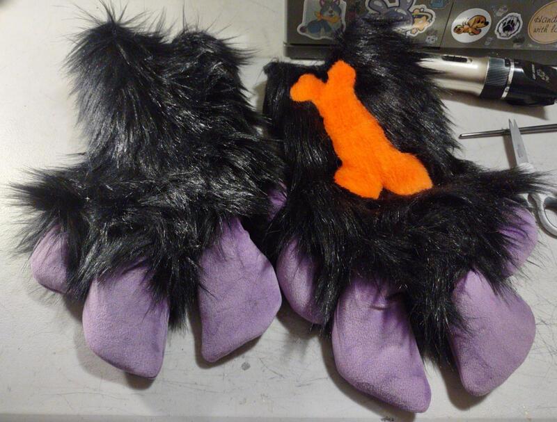 black and purple fursuit hooves