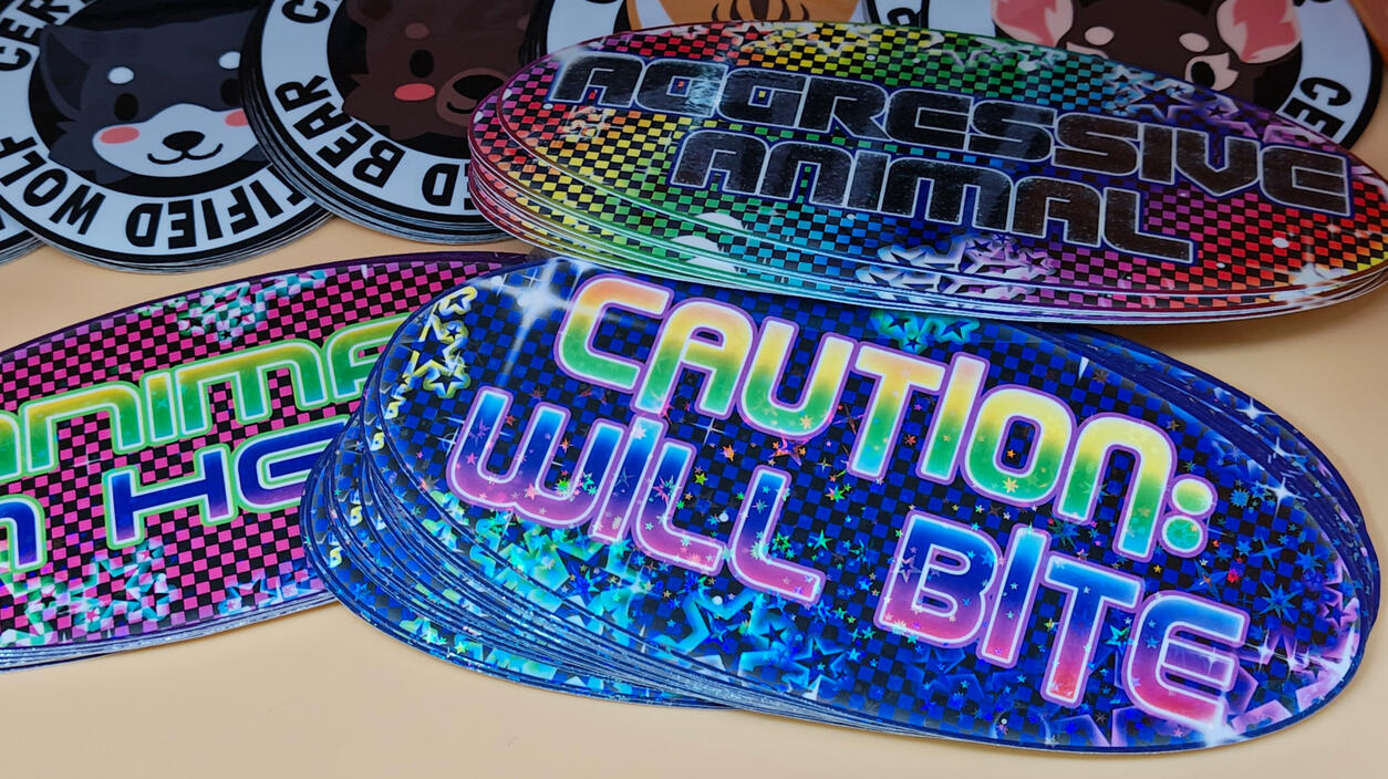 Pile of sparkly bumper stickers!