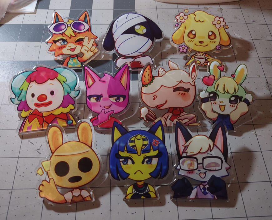 Acrylic pins of chibi animal crossing characters