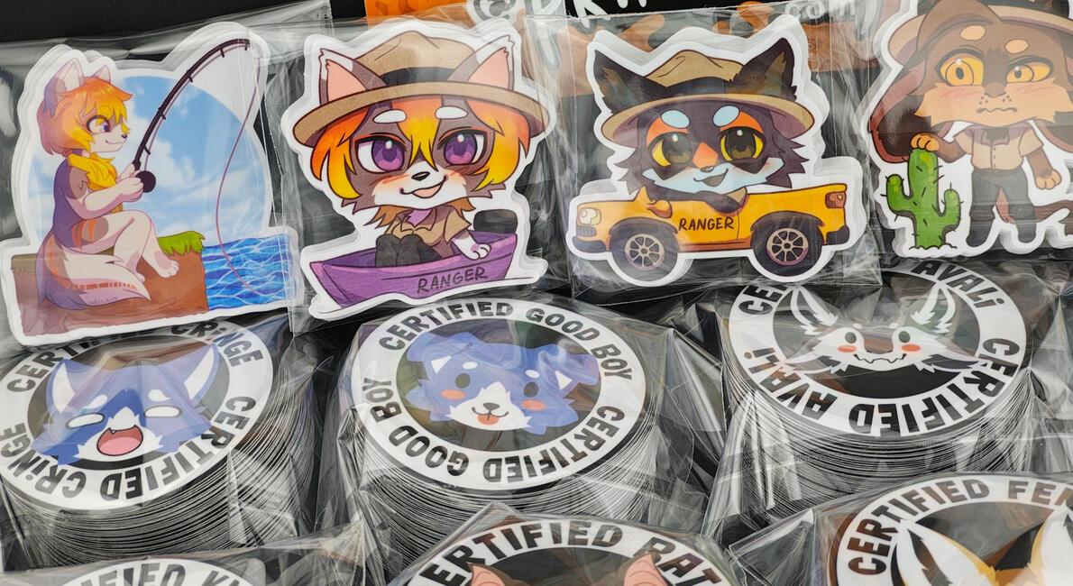 Closeup photo of some stickers I've designed!