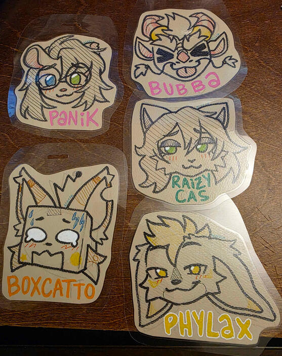 Photo of a bunch of laminated badges